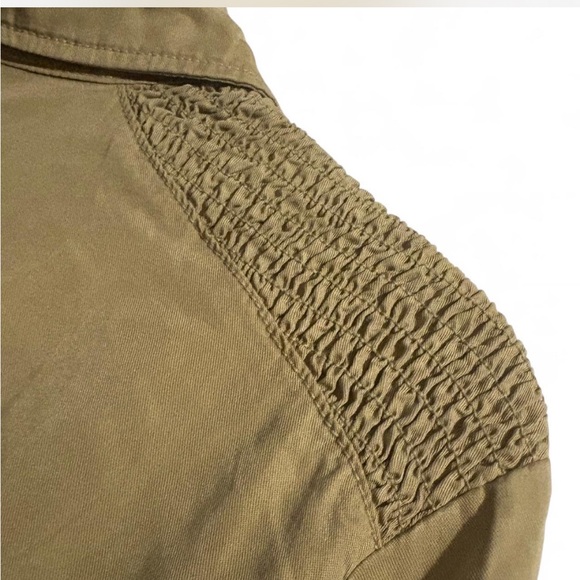 Khaki green Zara midi long sleeve 3/4 button up babydoll casual dress size large - Picture 5 of 8